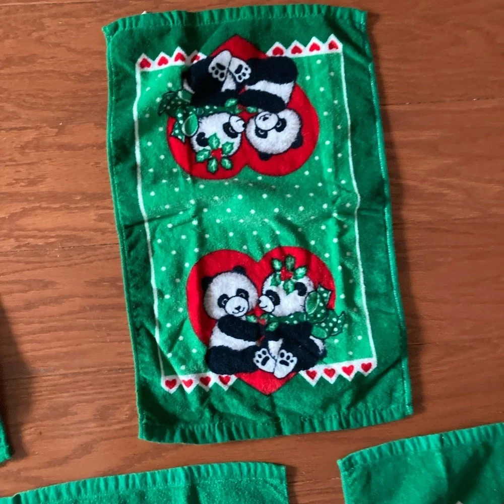 Vintage Franco Kitchen Towels Panda Bears Christmas made in Japan 1980’s